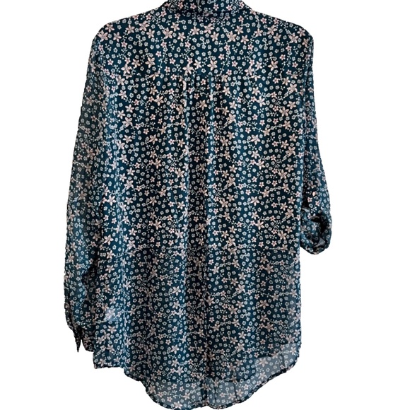 Candie's Parisian Ditsy Floral Adjustable Sleeves Button Up Split Hem Tunic XL - Picture 12 of 16